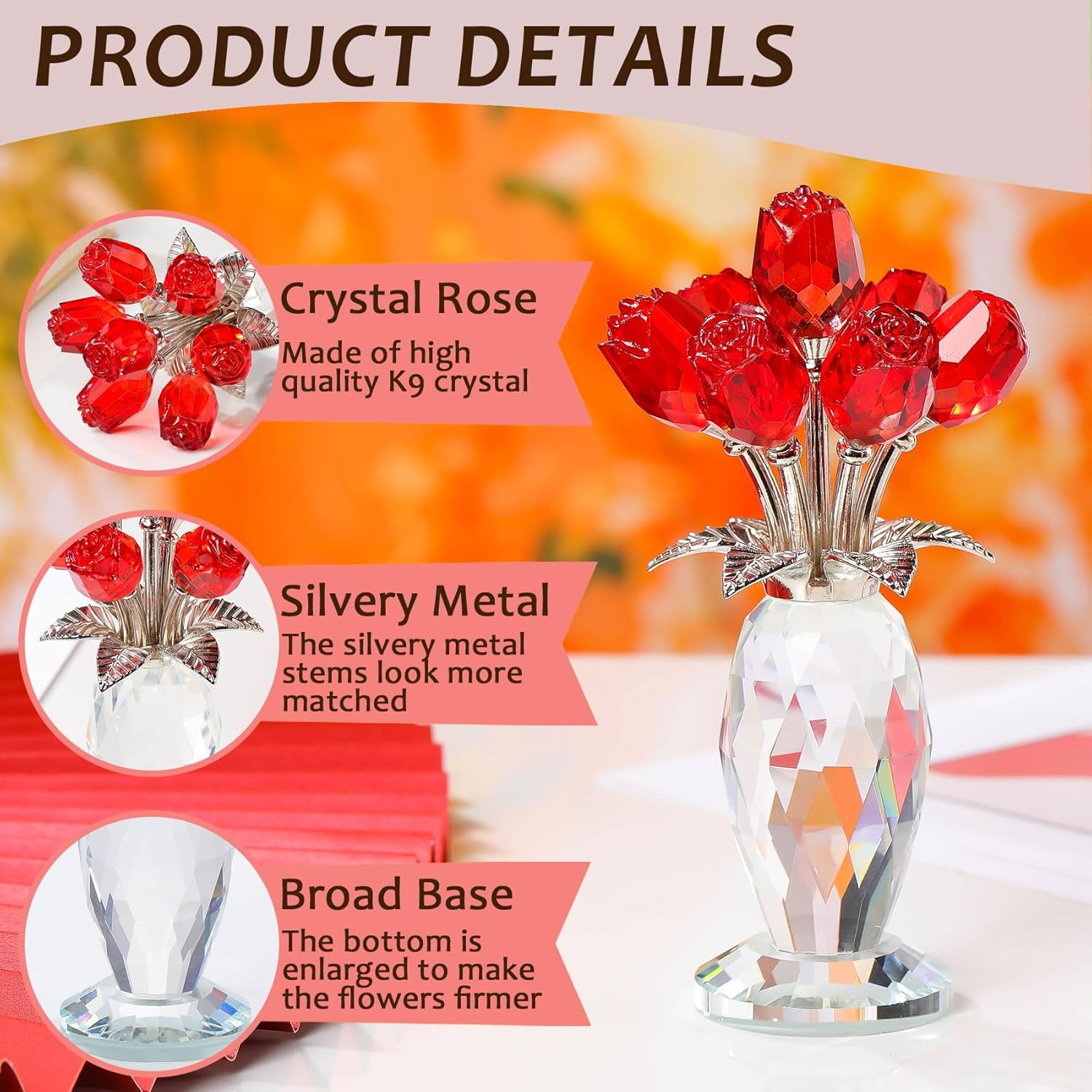 🔥ON SALE🔥Crystal Rose Flower Figurine with Vase