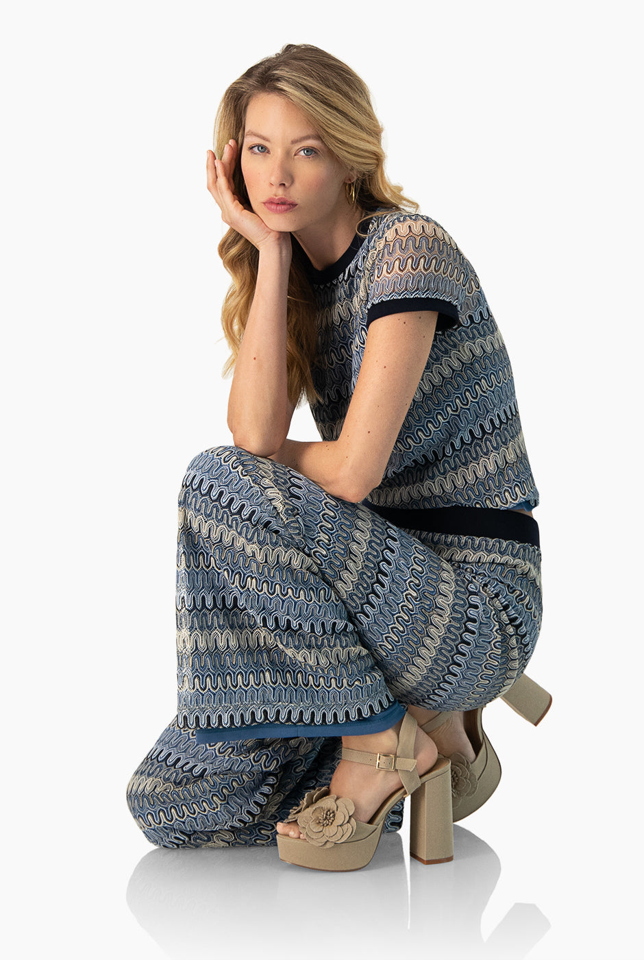 Blusa recta tejida azul