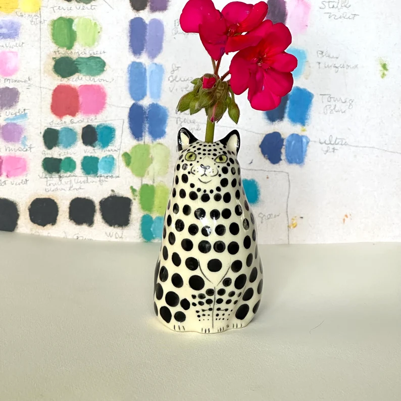 Polka Dot Cat Vase - Cat lover gift - Handmade