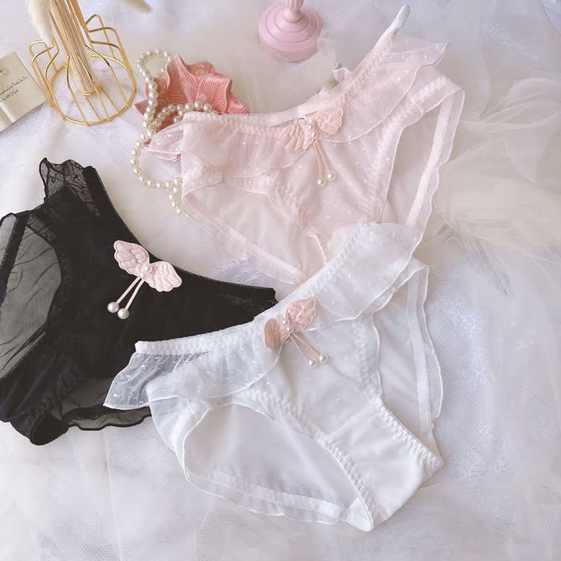 Wings Decor Lace Mesh Panty