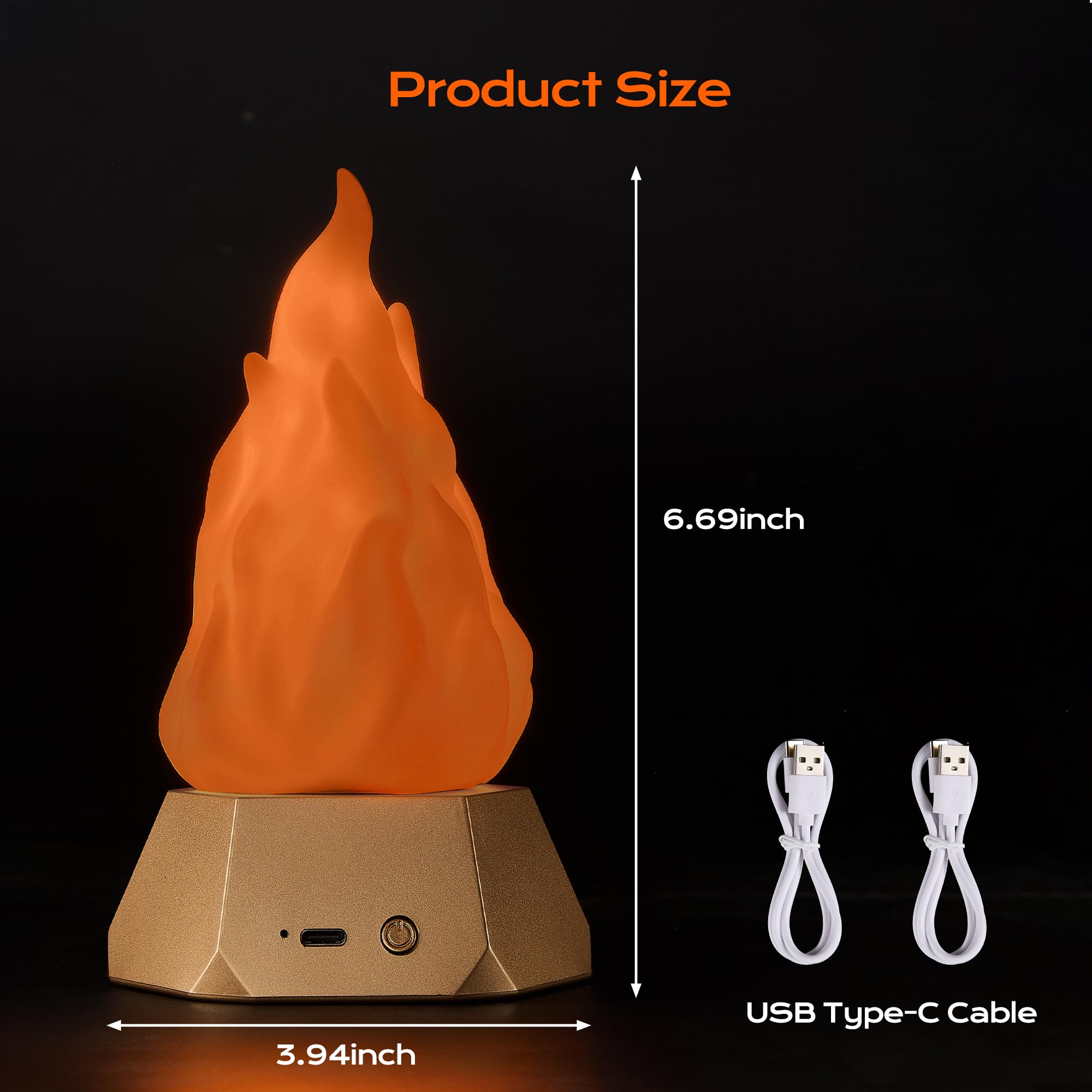 Flickering Flame Lamp USB Rechargeable, 3D Fake Fire Night Light 🔥💡