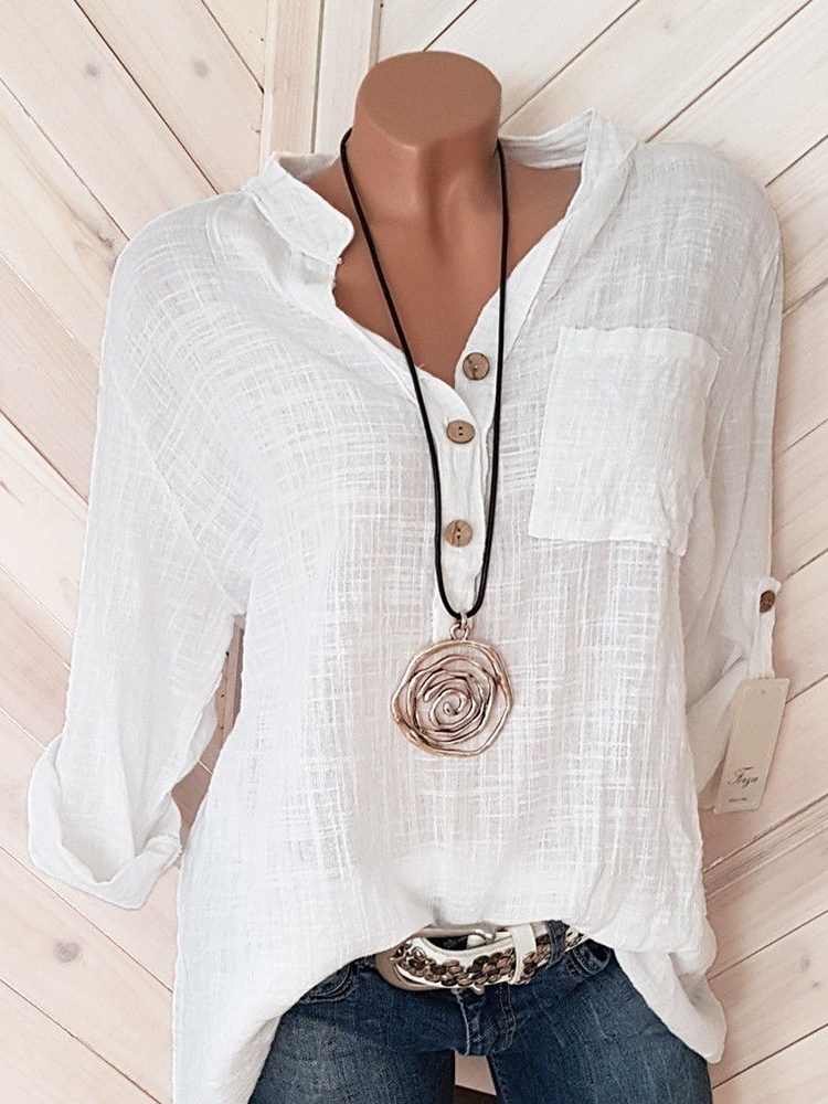 Casual Loose Solid Color Long Sleeve Blouse