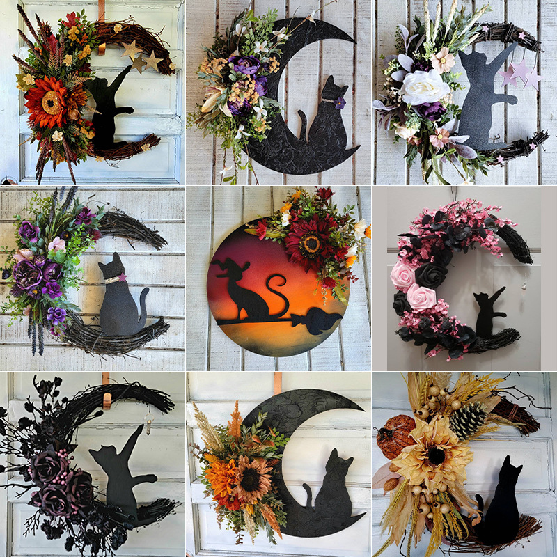 (🔥Last Day Promotion-SAVE 50% OFF) 18″ Moon Cat garland door hanging ornament-BUY 2 FREE SHIPPING