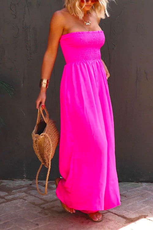 Heididress Strapless Smocked Pocketed Wide Leg Jumpsuit
