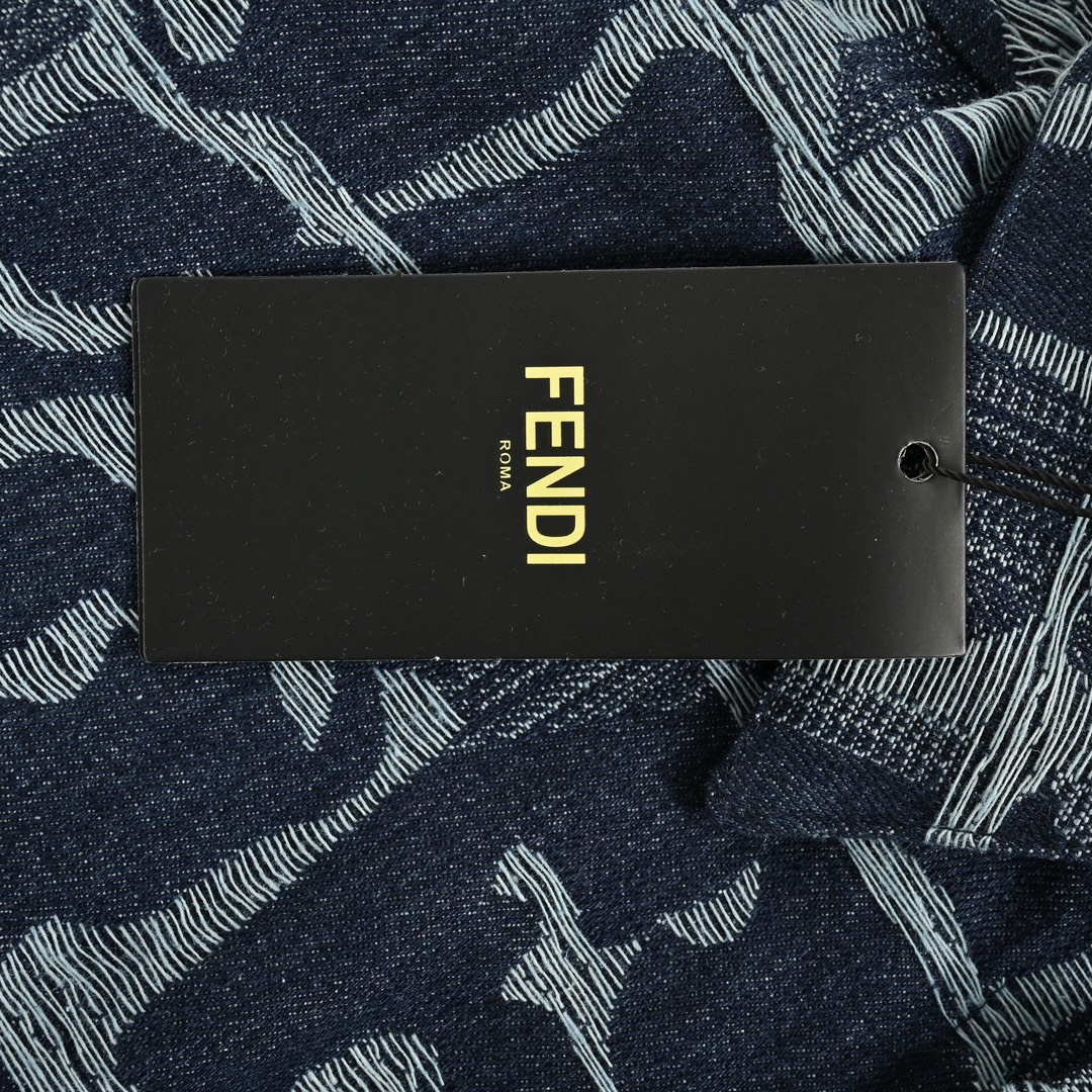 Fendi 24ss checkered FF linen tassel denim short-sleeved shirt