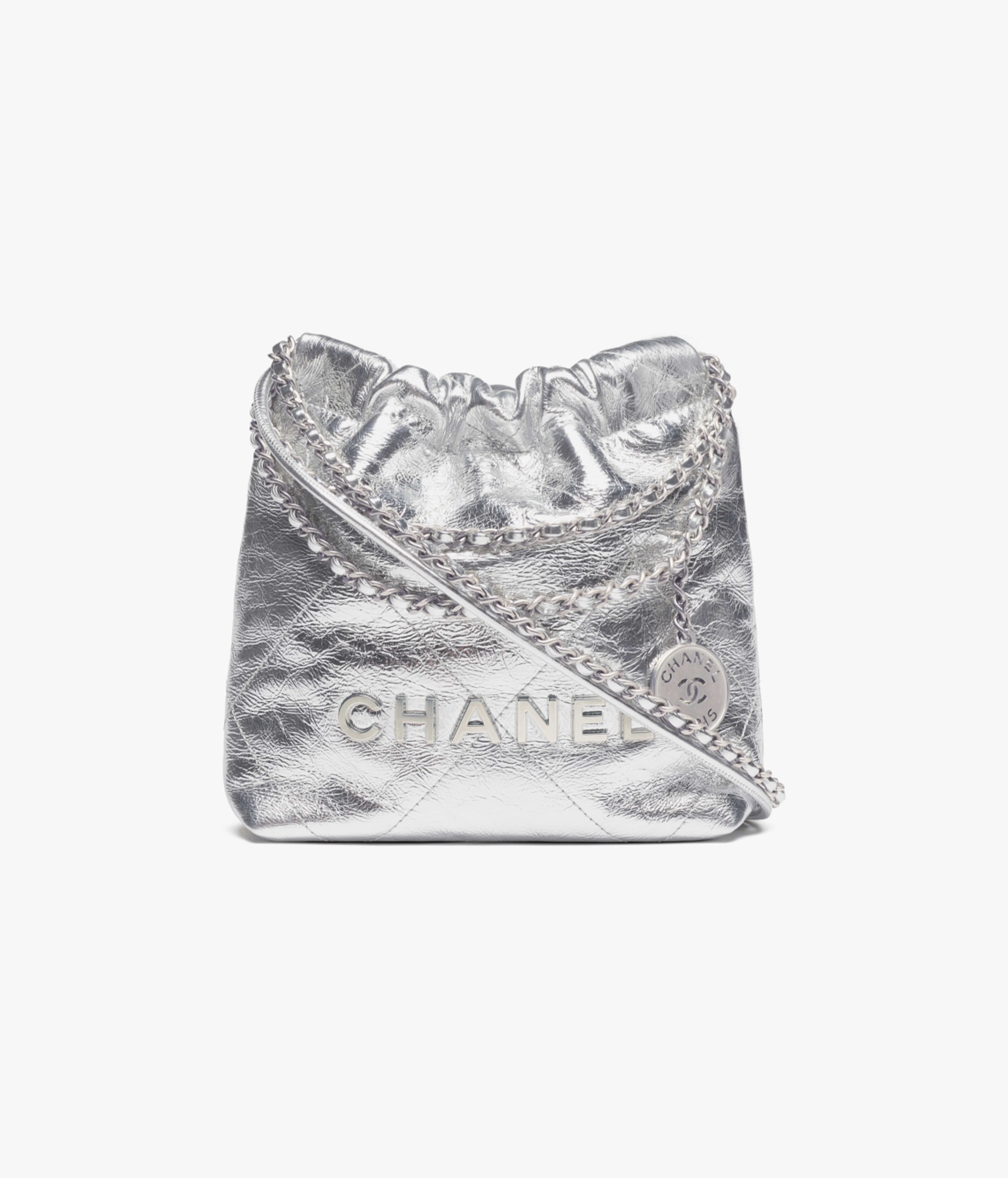 CHANEL 22 Mini Handbag Metallic Calfskin & Silver-Tone Metal Silver AS3980-B18804-NABJY
