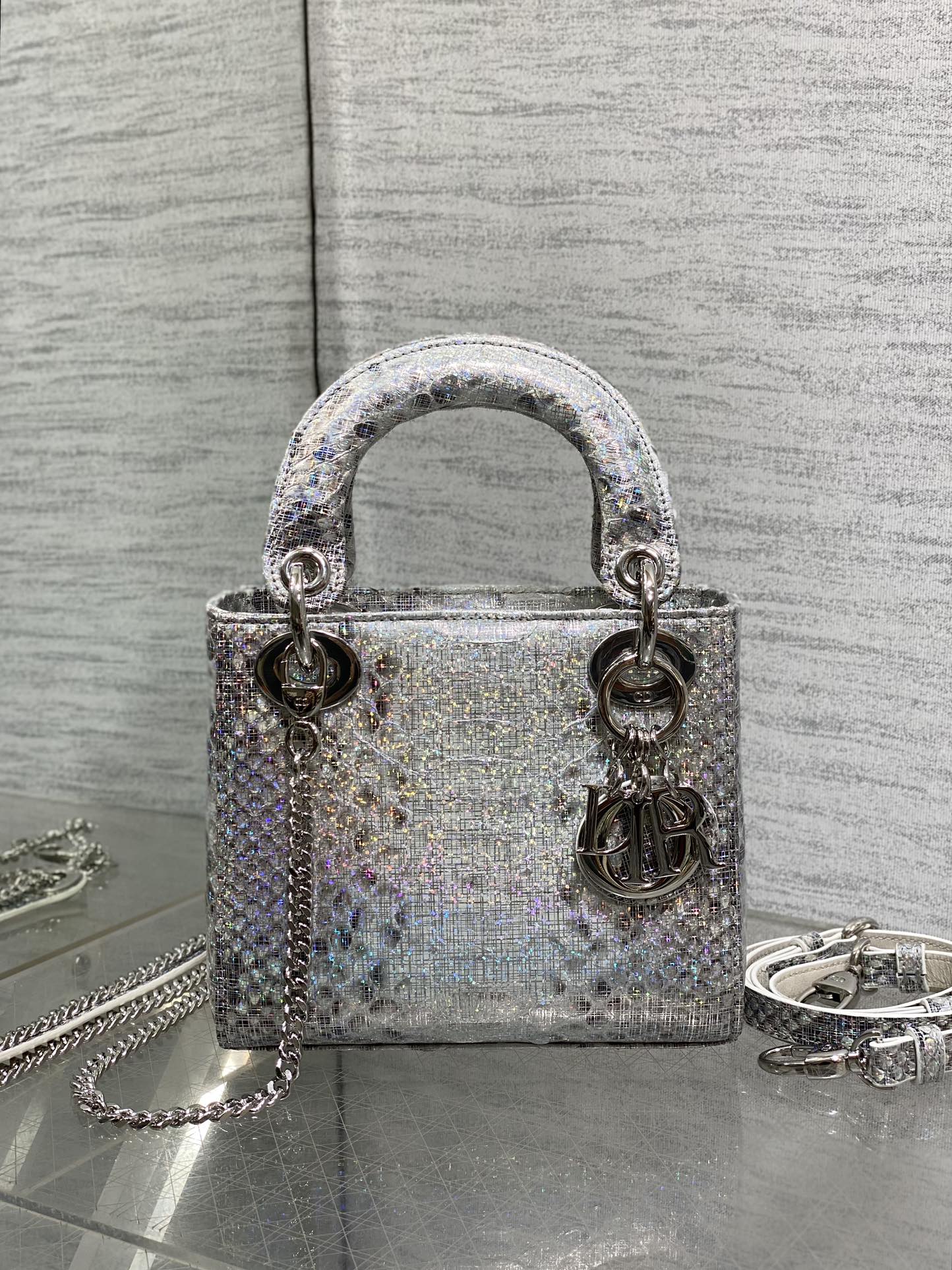 Dior Lady three-grid rare snakeskin Princess Diana bag