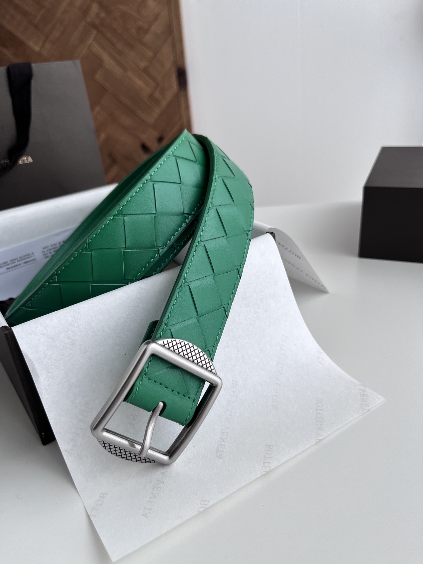 Bottega Veneta intreccio woven cowhide double-sided belt 3.5cm wide