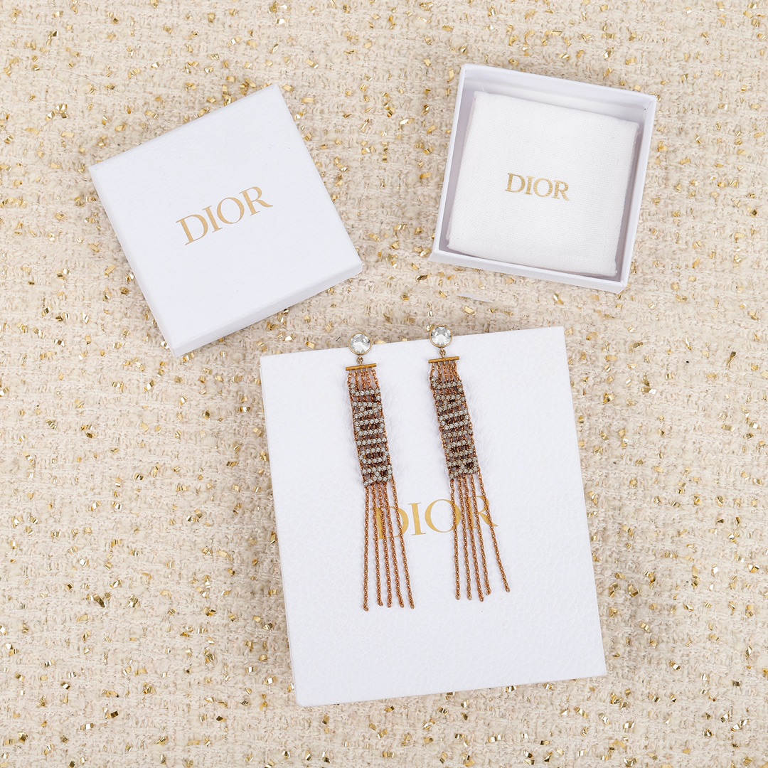 Dior JADIOR letter chain tassel rhinestone earrings