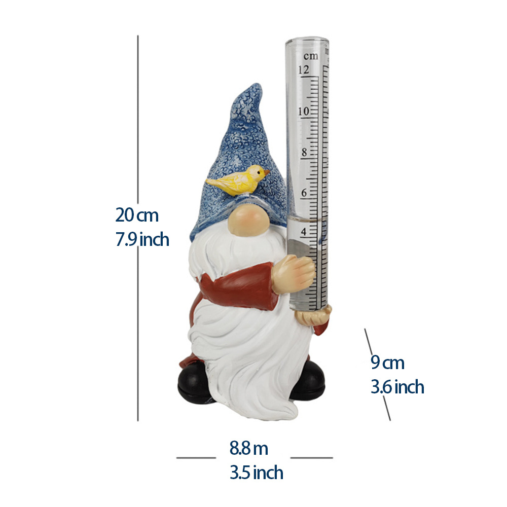 1pc Resin Gnome Rain Gauges, Resin Gnome Garden Statue With A Plastic Rain Gauge, Hand Painted Gnome Sculpture Water Gauge For Rain