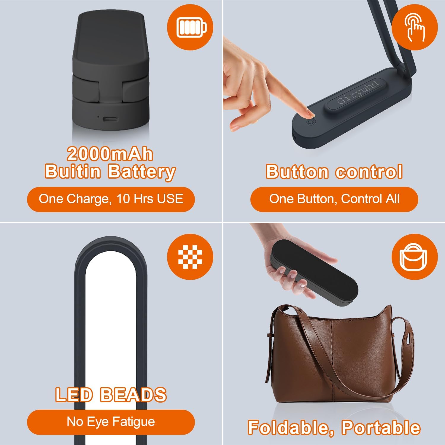 LED Desk Lamp for Office Home & Battery Operated Lamp Rechargeable Lamp Foldable & Portable Light, LED Desk Light Strip, 3 Brightness Dimmable Small Desk Lamp Wireless Reading Lamp