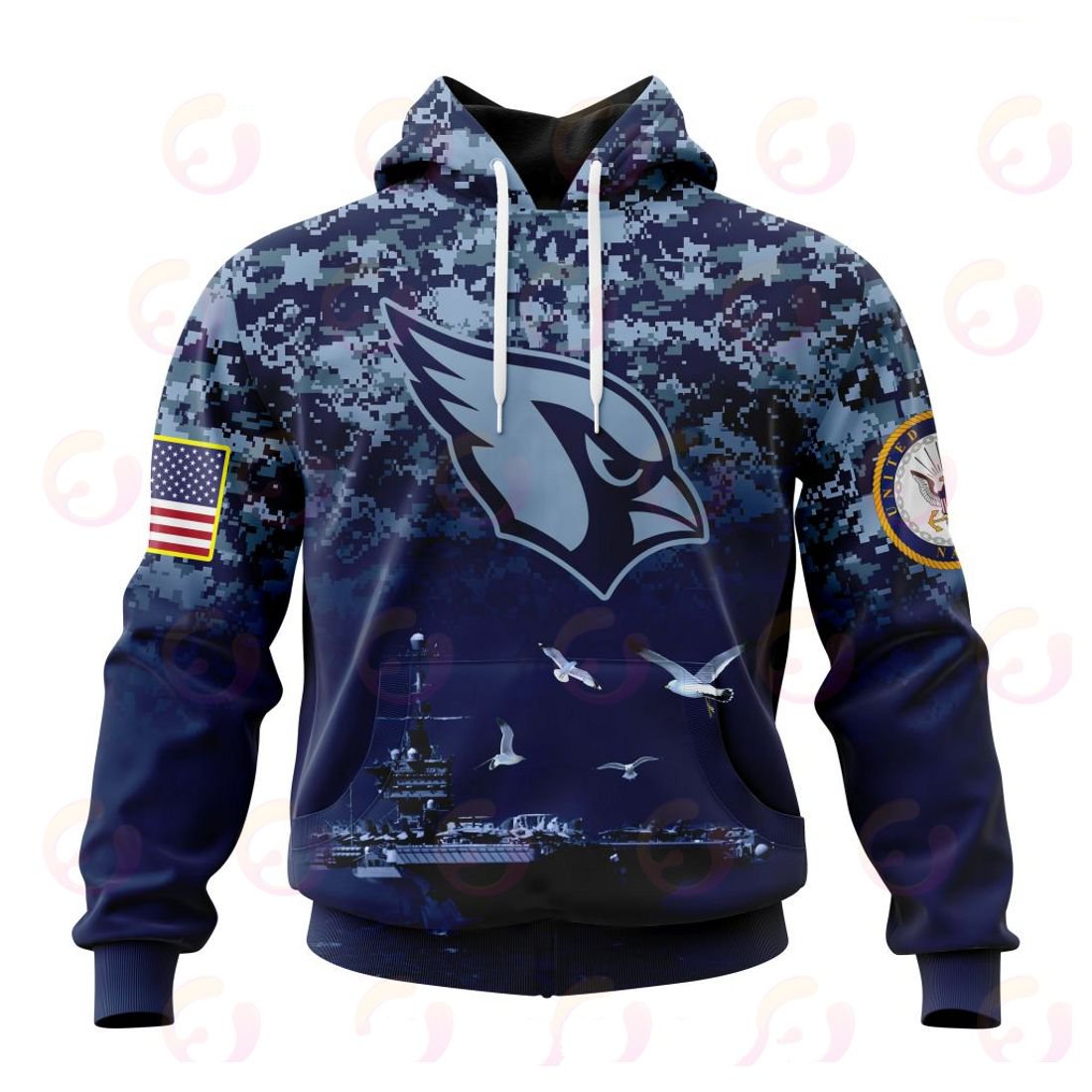 ARIZONA CARDINALS 3D HOODIE HONOR US NAVY VETERANS
