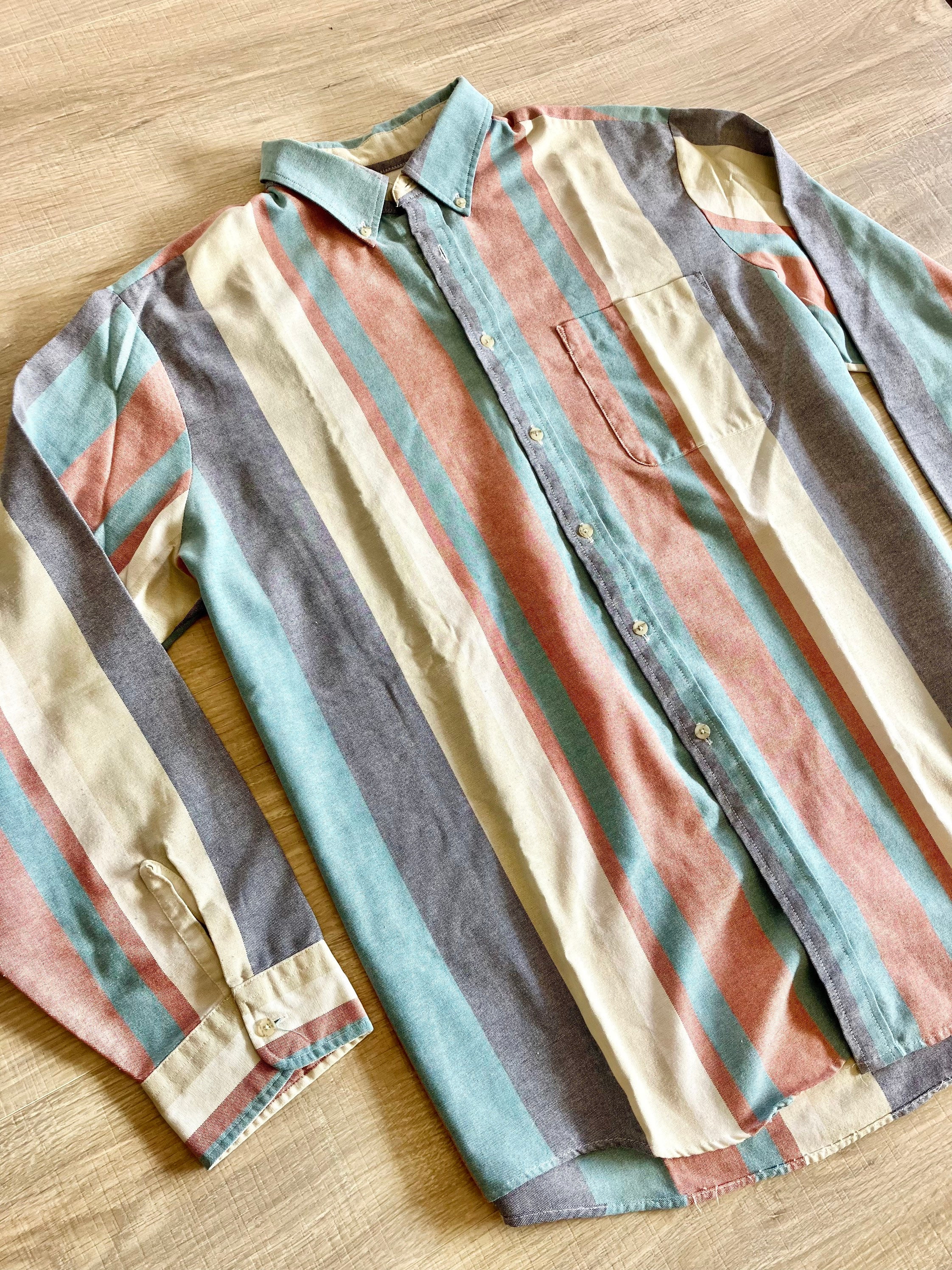 Men's Fashion Western Blue Yellow Striped Long Sleeve Shirt