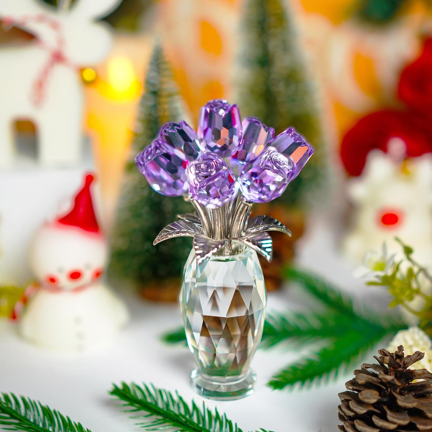 🔥ON SALE🔥Crystal Rose Flower Figurine with Vase