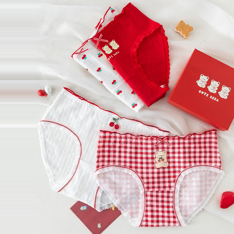 4 Pack Bear Cherry Print Panty Set