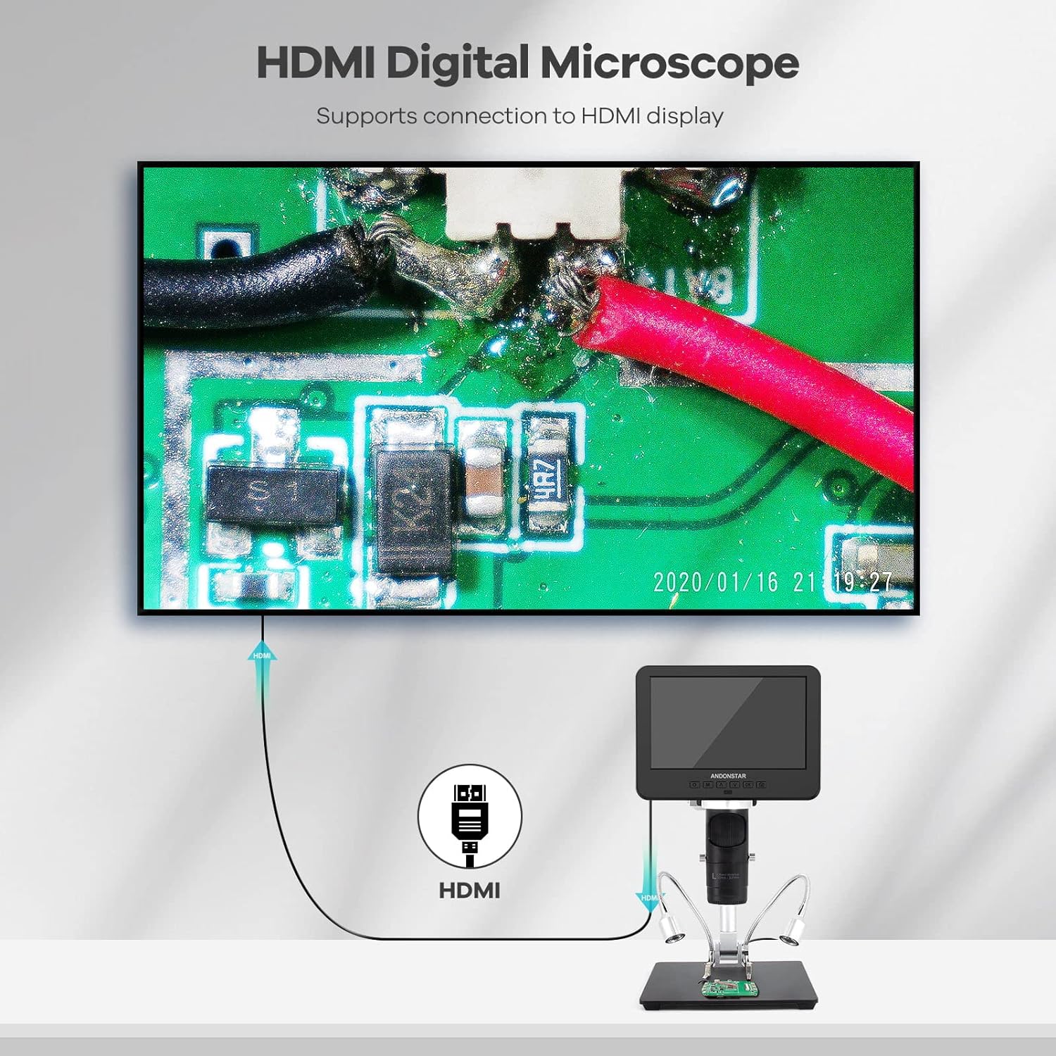 Andonstar HDMI Digital Microscope 2000x 3 Lens 2160P UHD Video Record