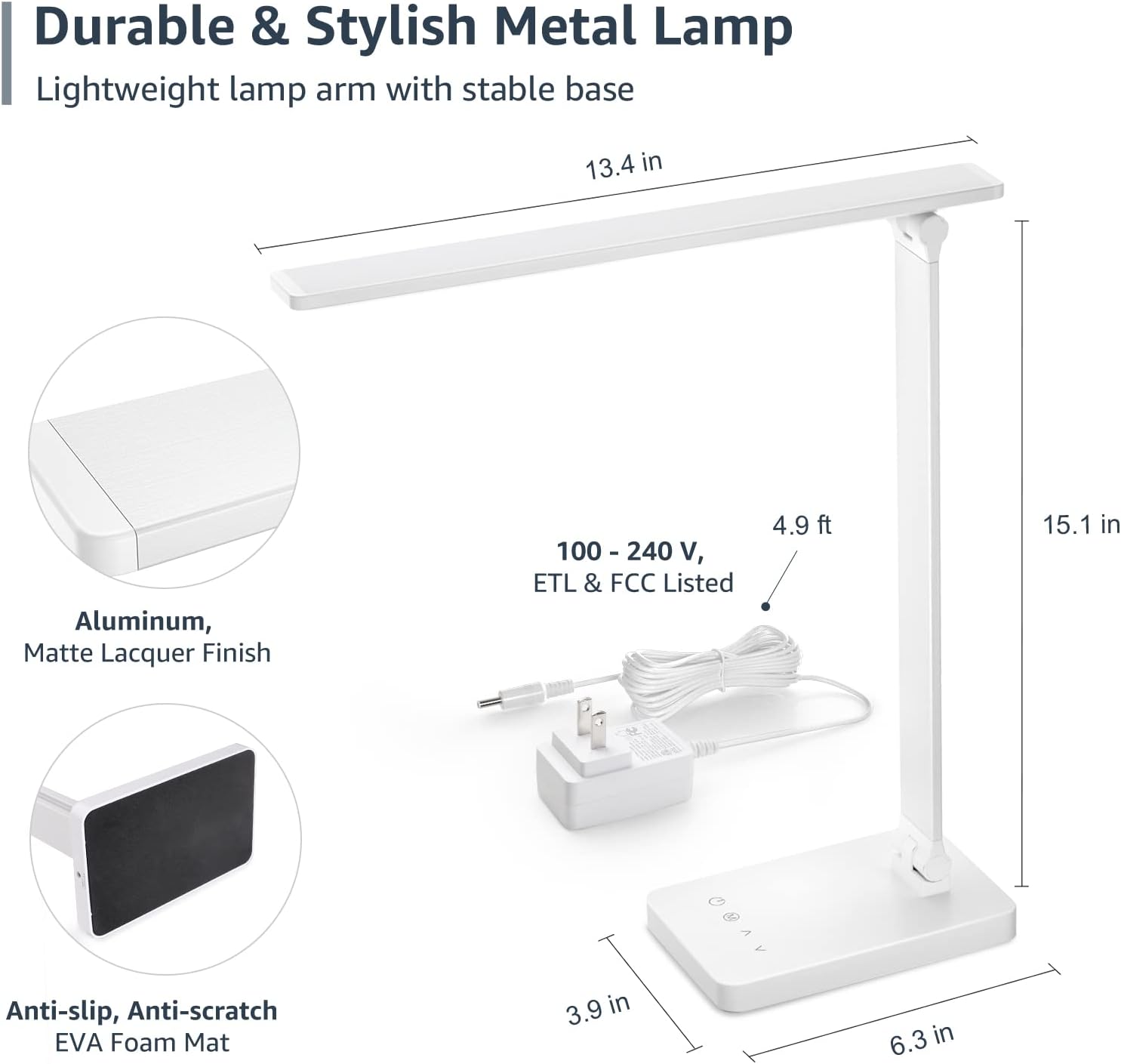 Lepro LED Desk Lamp for Home Office, 9.5W 750LM Metal Touch Control Desk Light, 5 Color Modes 5 Brightness Level, Eye Caring Task Lamp For Reading, Sewing, Crafts, School Supplies, Puzzle Light, Black