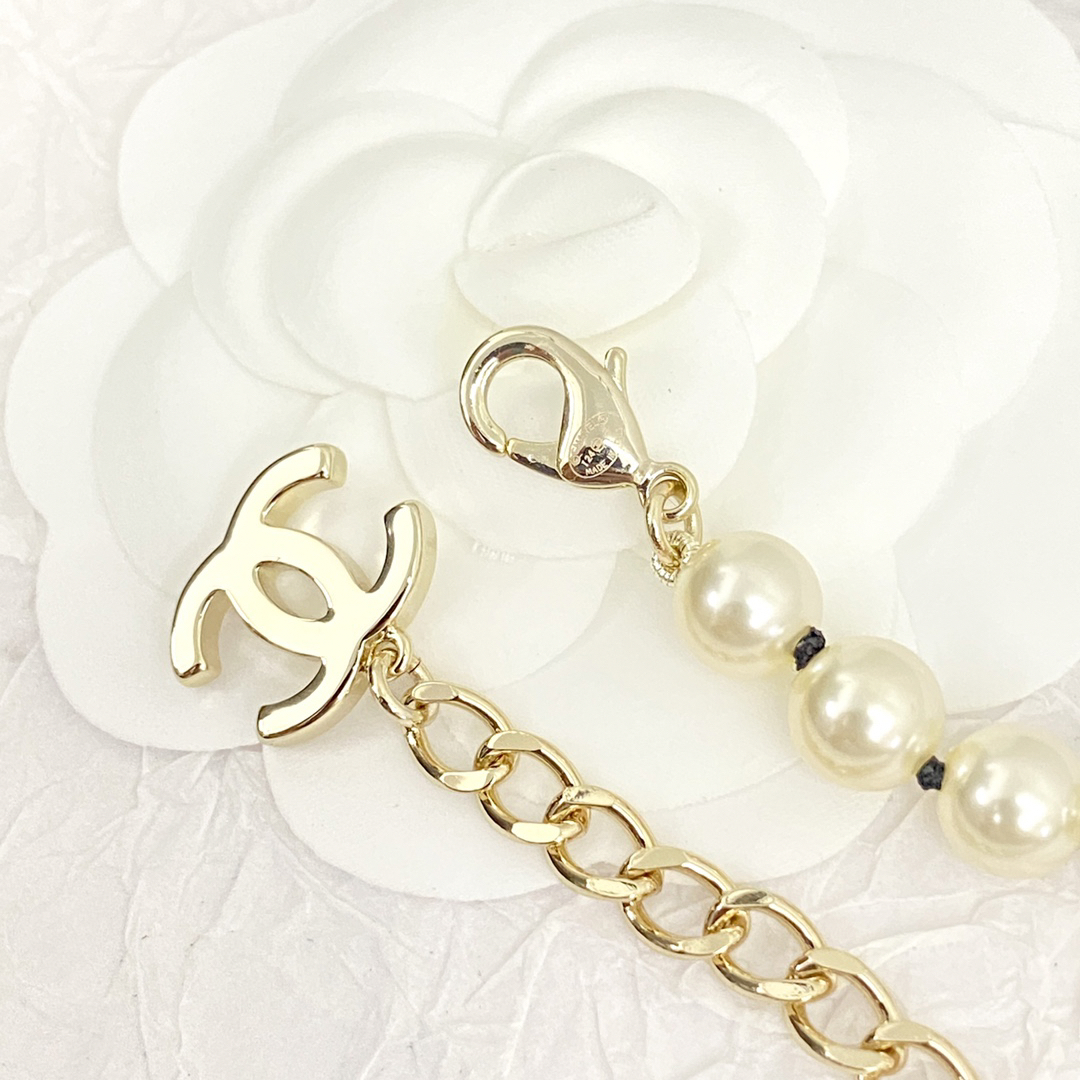 Chanel Black and White Half-Color Pearl Double Necklace