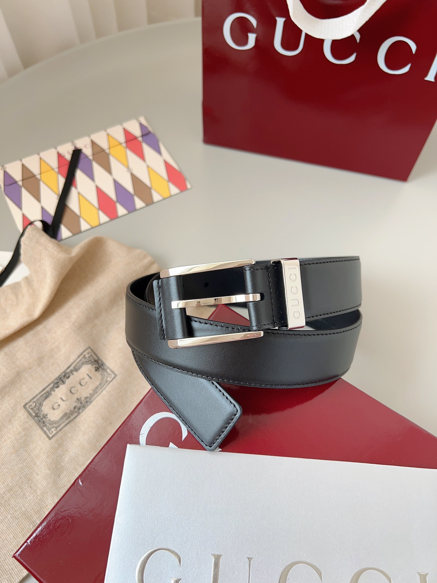 Gucci pin buckle leather belt 3.5cm wide