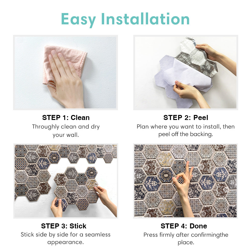 3D Brown Boho Hexagon Peel and Stick Wall Tile