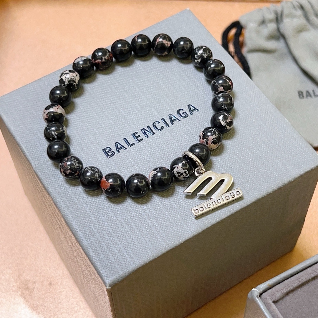 Balenciaga Natural Black Spotted Stone Bracelet
