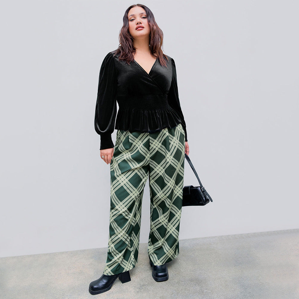Plus Size Women V neck Velvet T shirt Autumn Winter Elegant Slim Long Sleeve Top