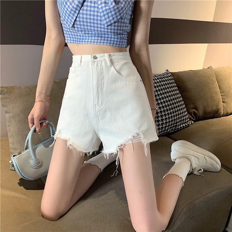 Ripped high-waisted skinny hot pants spicy broad leg jeans