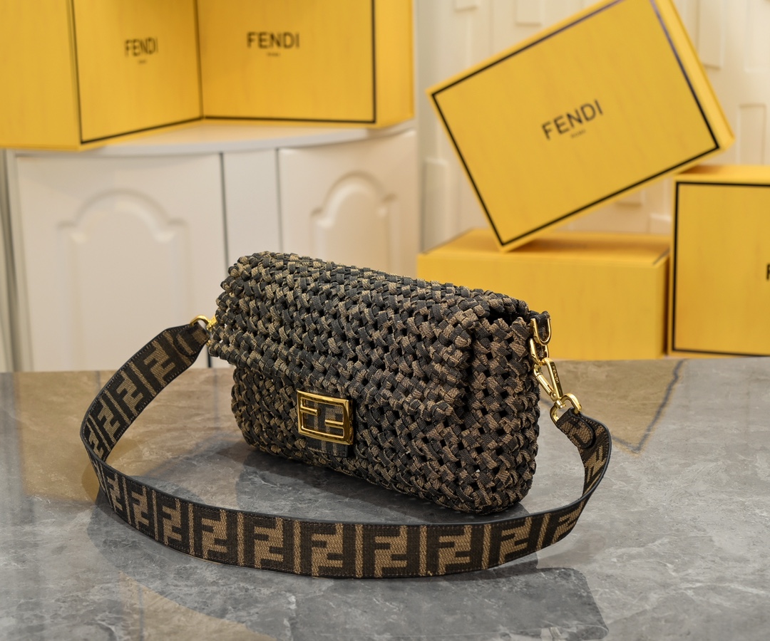 FENDI Baguette Monogram Woven Medium Handbag 7713