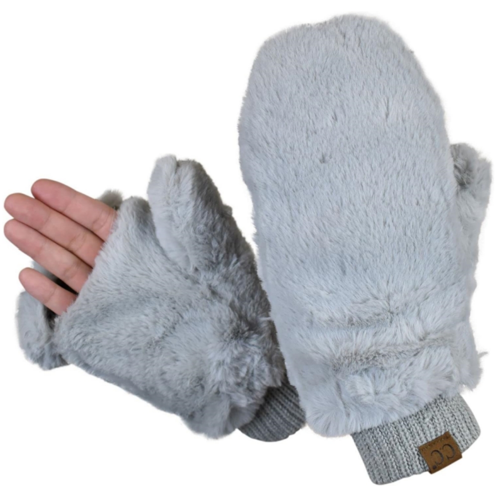 🎄CHRISTMAS ON SALE🔥Faux Fur Wrist Length Fingerless Sherpa Lined Convertible Mittens Gloves
