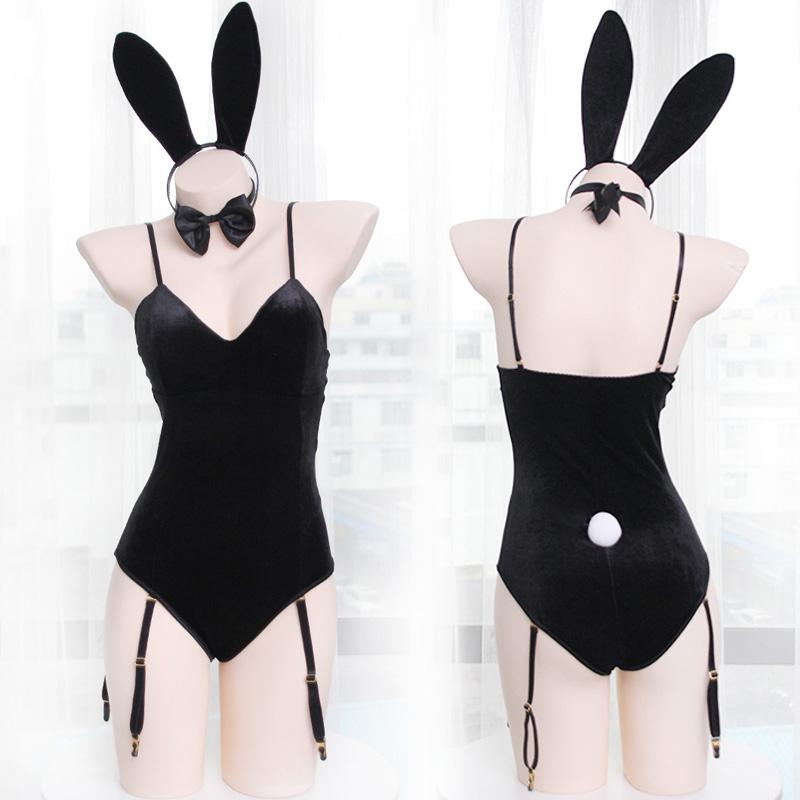 Rabbit Ears Tail Spaghetti Strap Stockings Lingerie