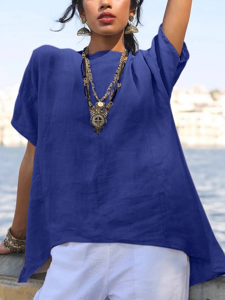 Solid Irregular Hem Comfy Loose Tunic