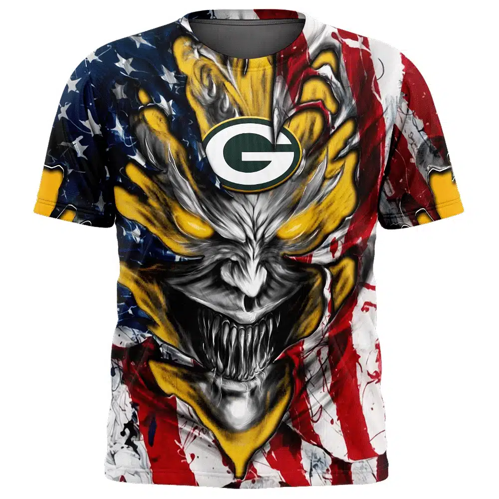 GREEN BAY PACKERS DEMON FACE AMERICAN FLAG-3D UNISEX HOODIE