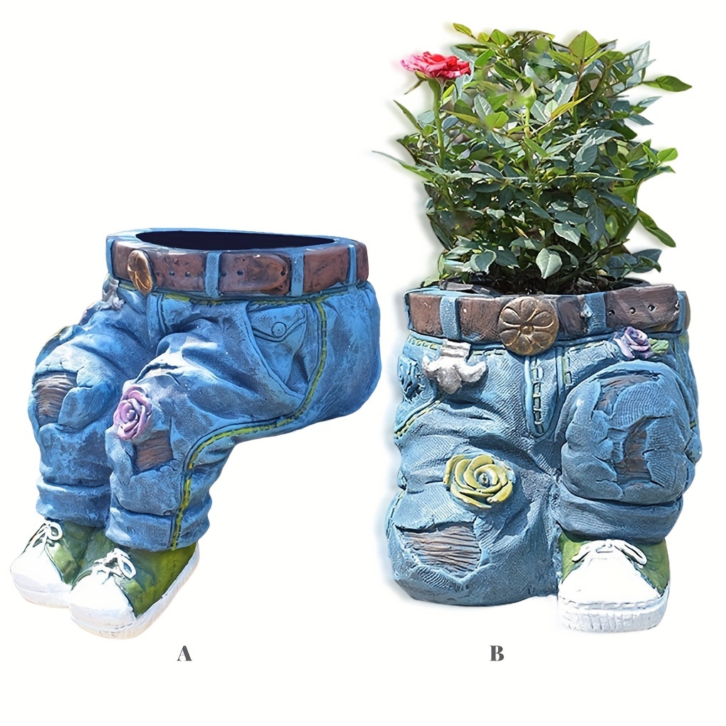 1pc Jeans Pants Shape Flower Pot Resin Statue, Succulent Pot Flower Planter For Indoor Garden Yard Lawn Porch Balcony Patio Outdoor Decor