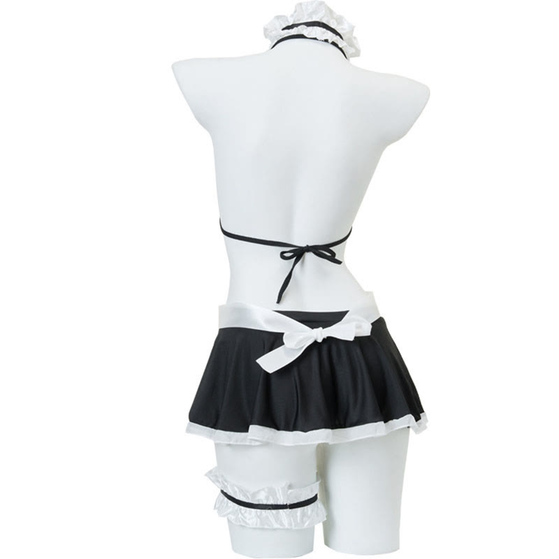 Maid Flounce Backless Bow Lingerie Set