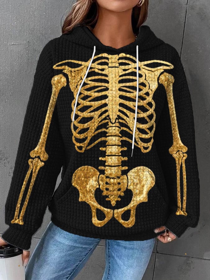 🔥Buy 3 Get 10% Off🔥Women's Gold Metal Skull Print Long Sleeve Hoodie