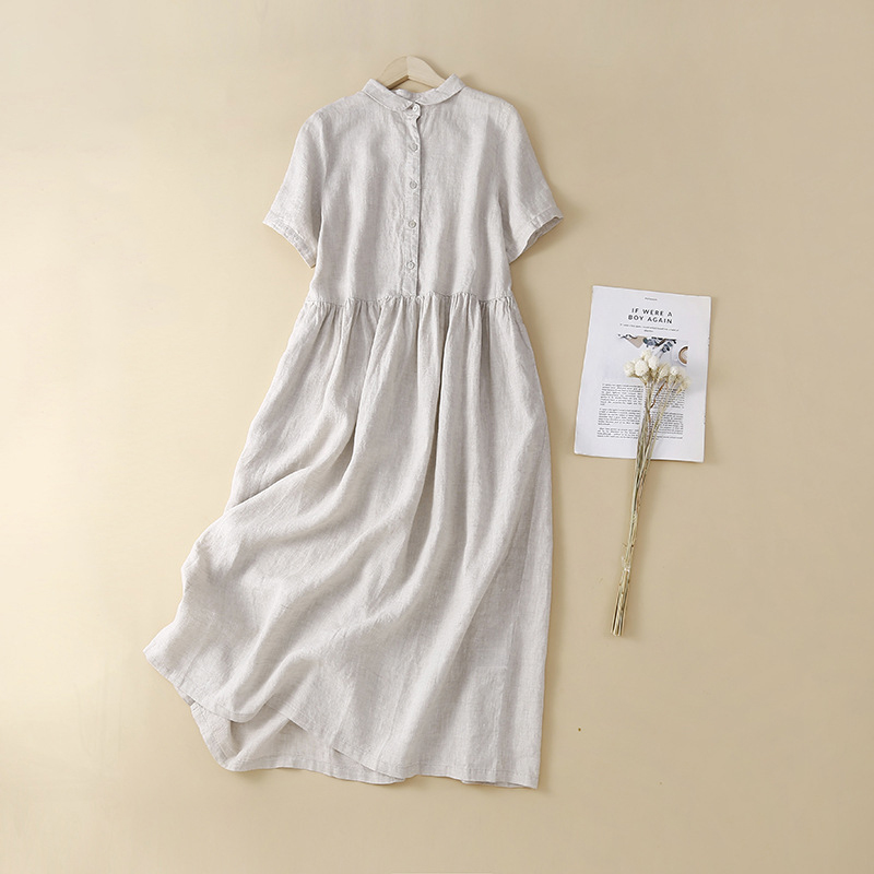 Solid Color Simple Lapel Casual Midi Dress
