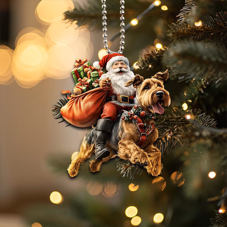 Happy Santa and Dog Ornament