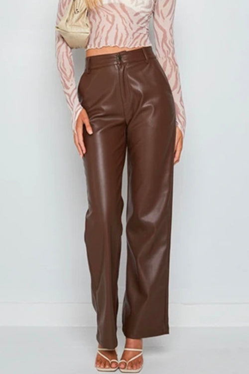 Heididress Faux Leather Straight Leg Trousers with Pockets