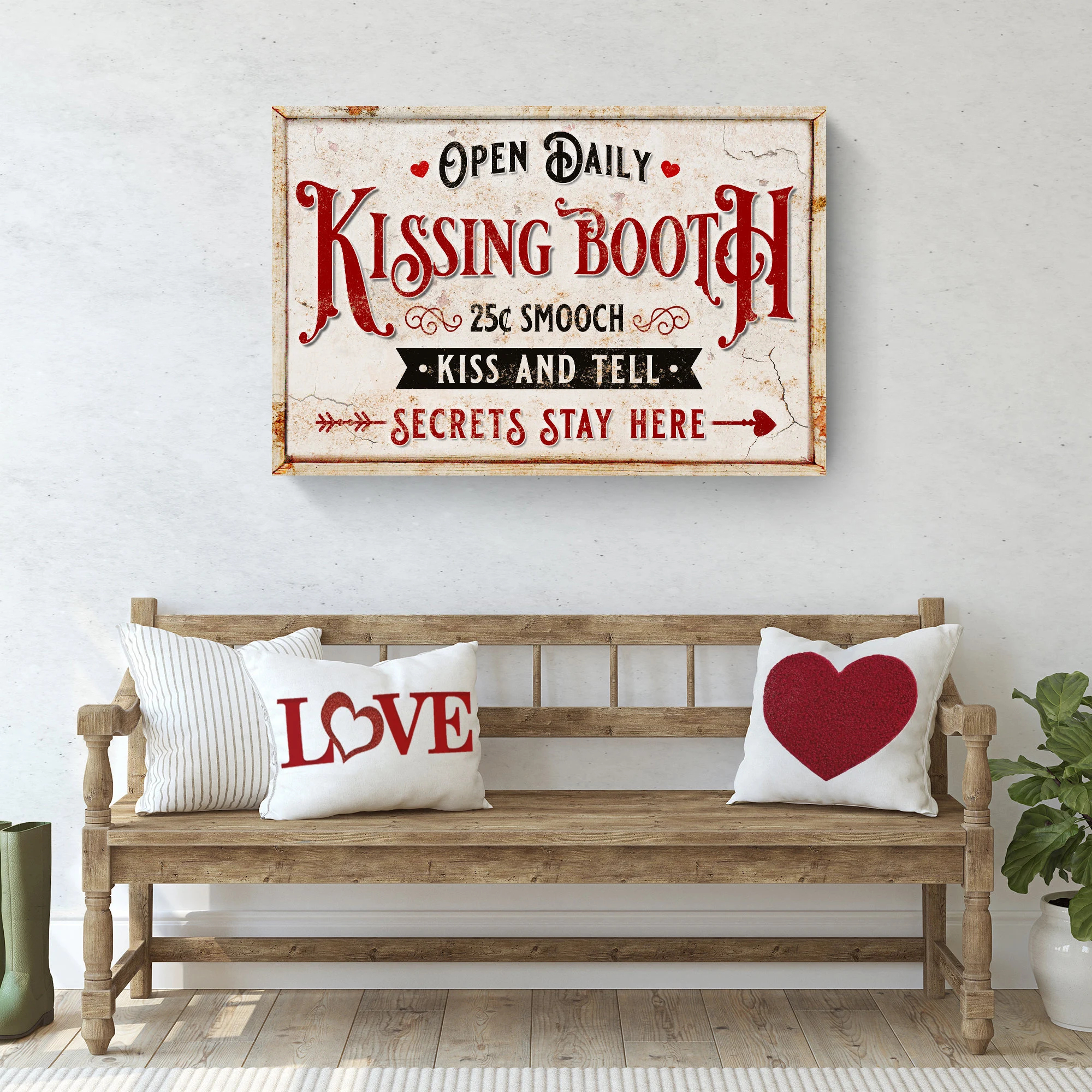 💖 Valentine's Day Sale 49% OFF 💖 Kissing Booth Canvas Sign | Kiss And Tell  | Screts Stay Here - 12x18 inches