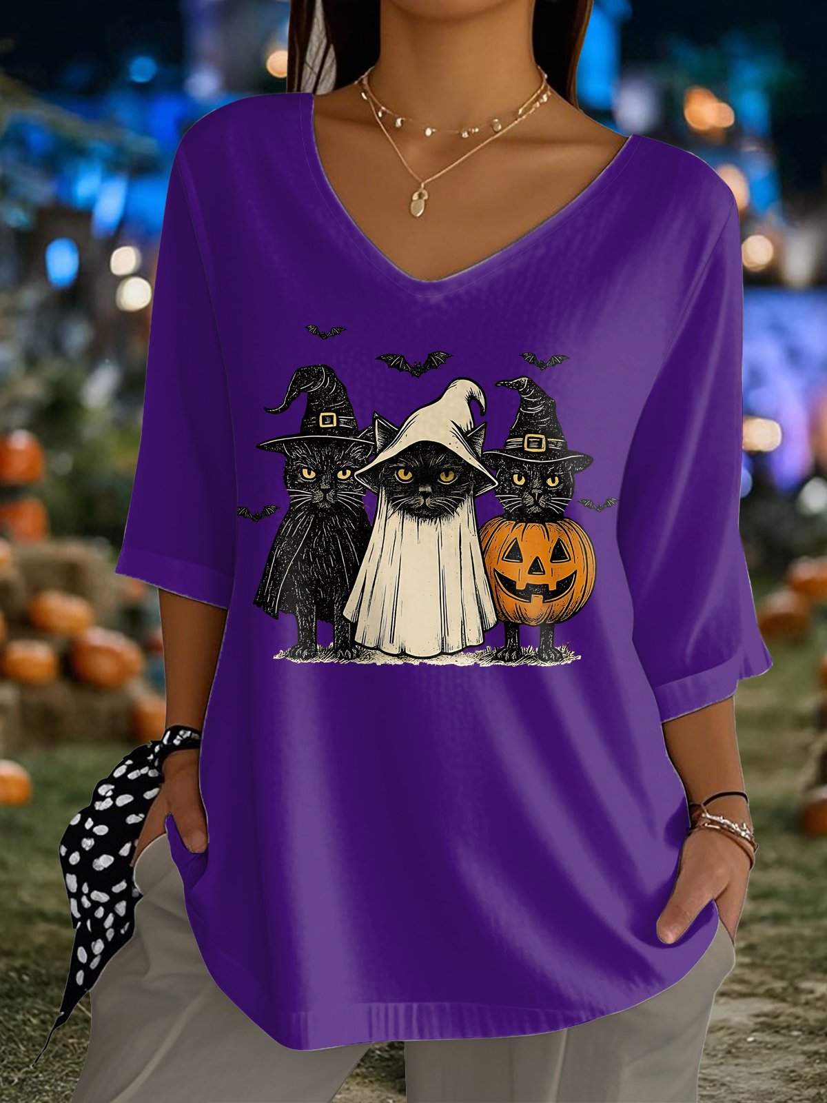 🔥Buy 3 Get 10% Off🔥Women's Halloween Black Cat Print Top
