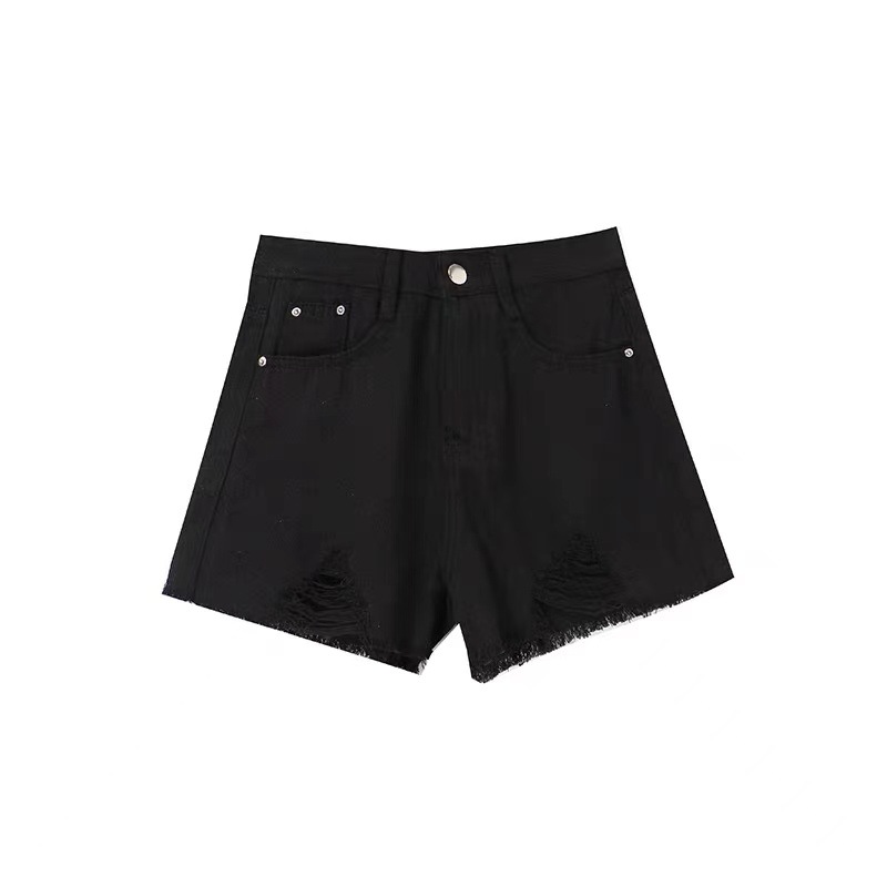 Ripped high-waisted skinny hot pants spicy broad leg jeans