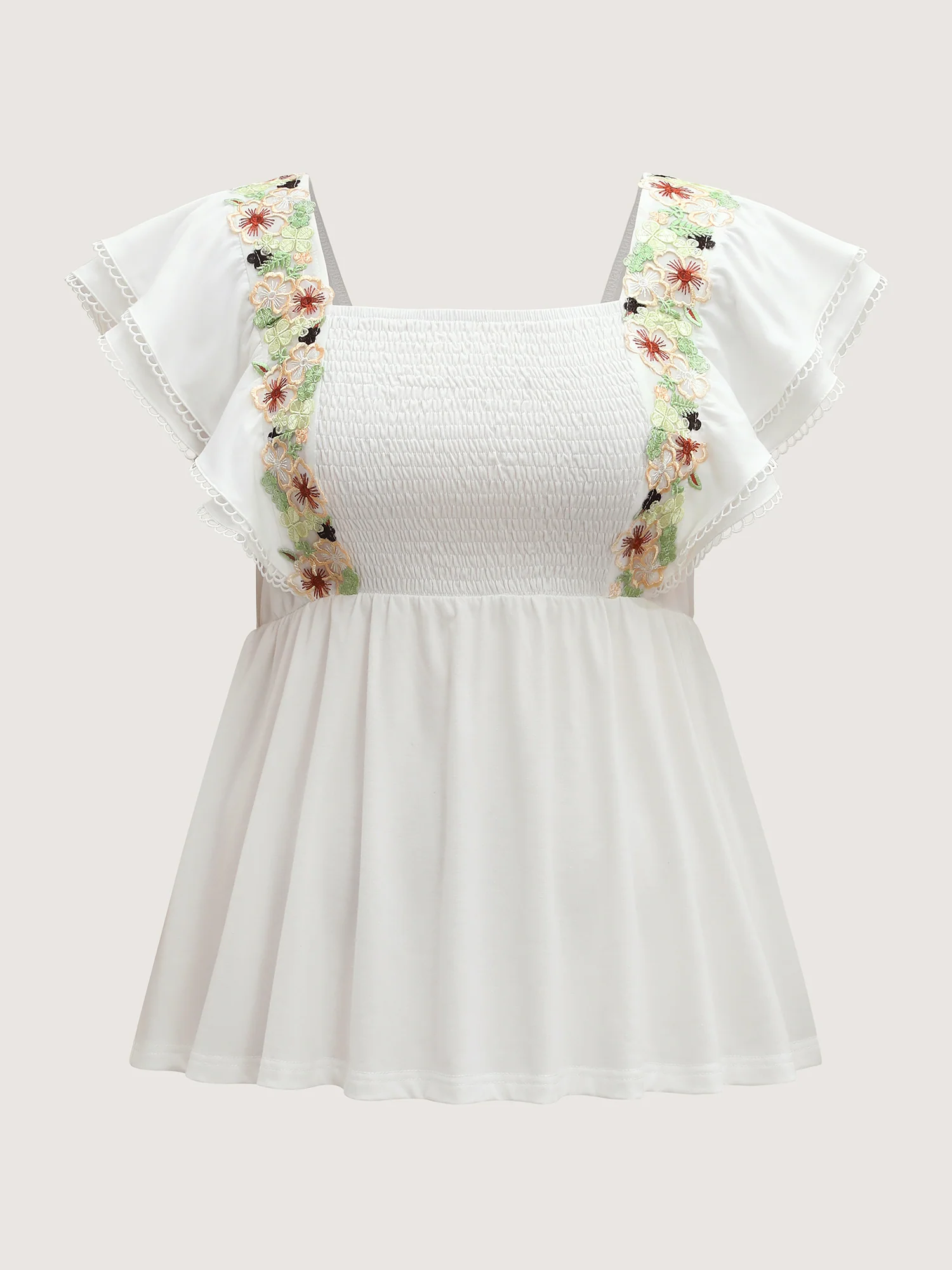 Floral Lace Stretchy Shirred Tank Top