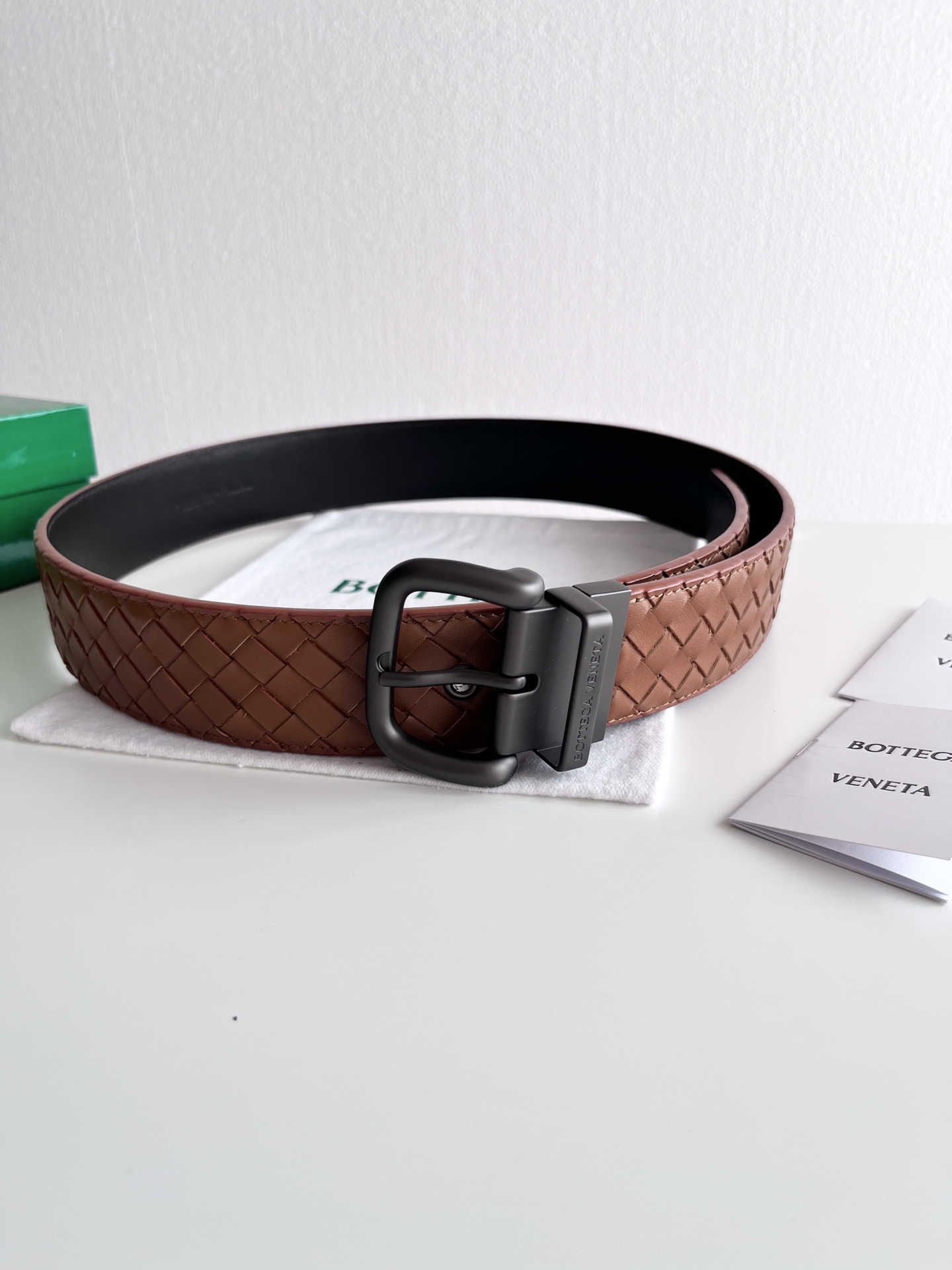 Bottega Veneta frosted pin buckle woven cowhide double-sided belt 4.0cm wide