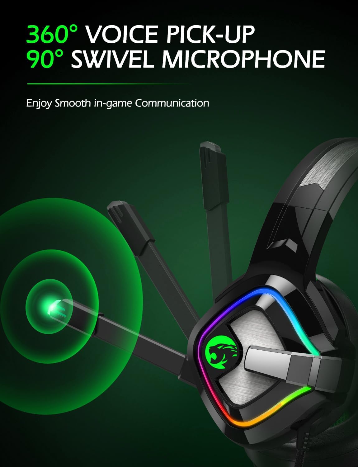 ZIUMIER Z66 Gaming Headset, Wired, Over-Ear, Noise Cancelling Mic, RGB Light, Stereo Surround Sound, Compatible with PS4, PS5, Xbox One, Laptop (Green)