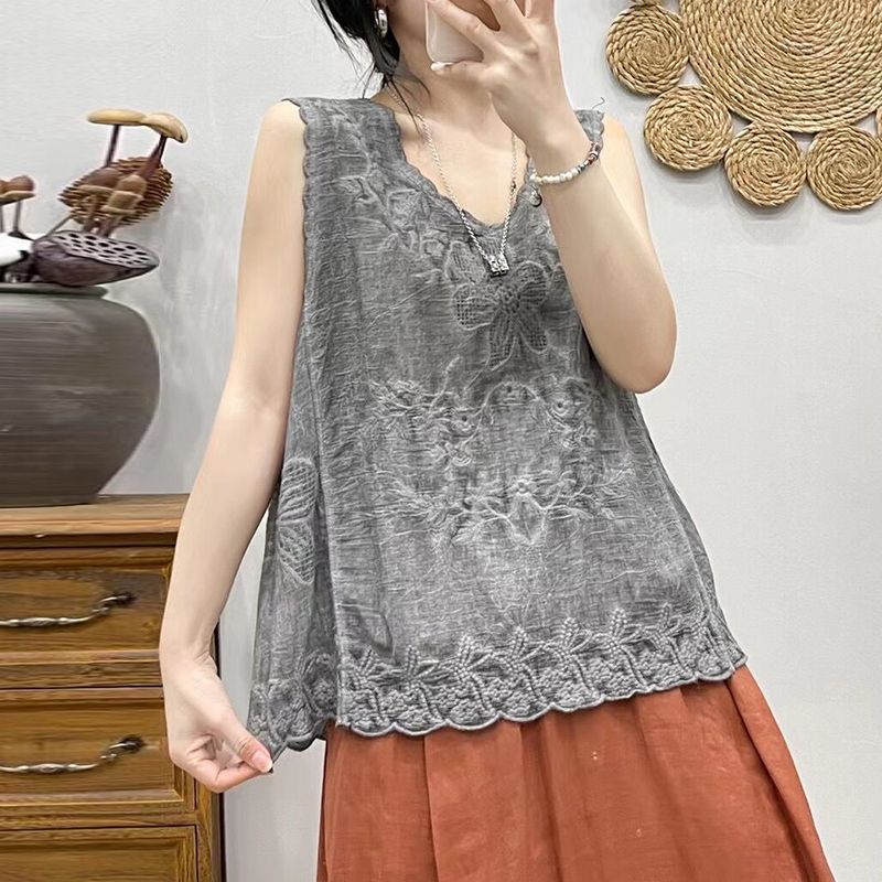 Vintage Plain Jacquard Weave Tank Top