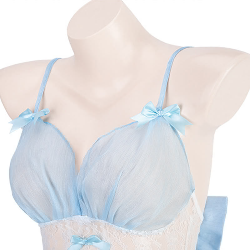 Cosplay Maid V-neck Slip Lingerie Dress Stockings Set