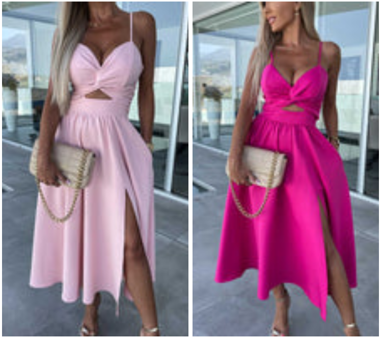 Strappy Front Slit Midi Dress