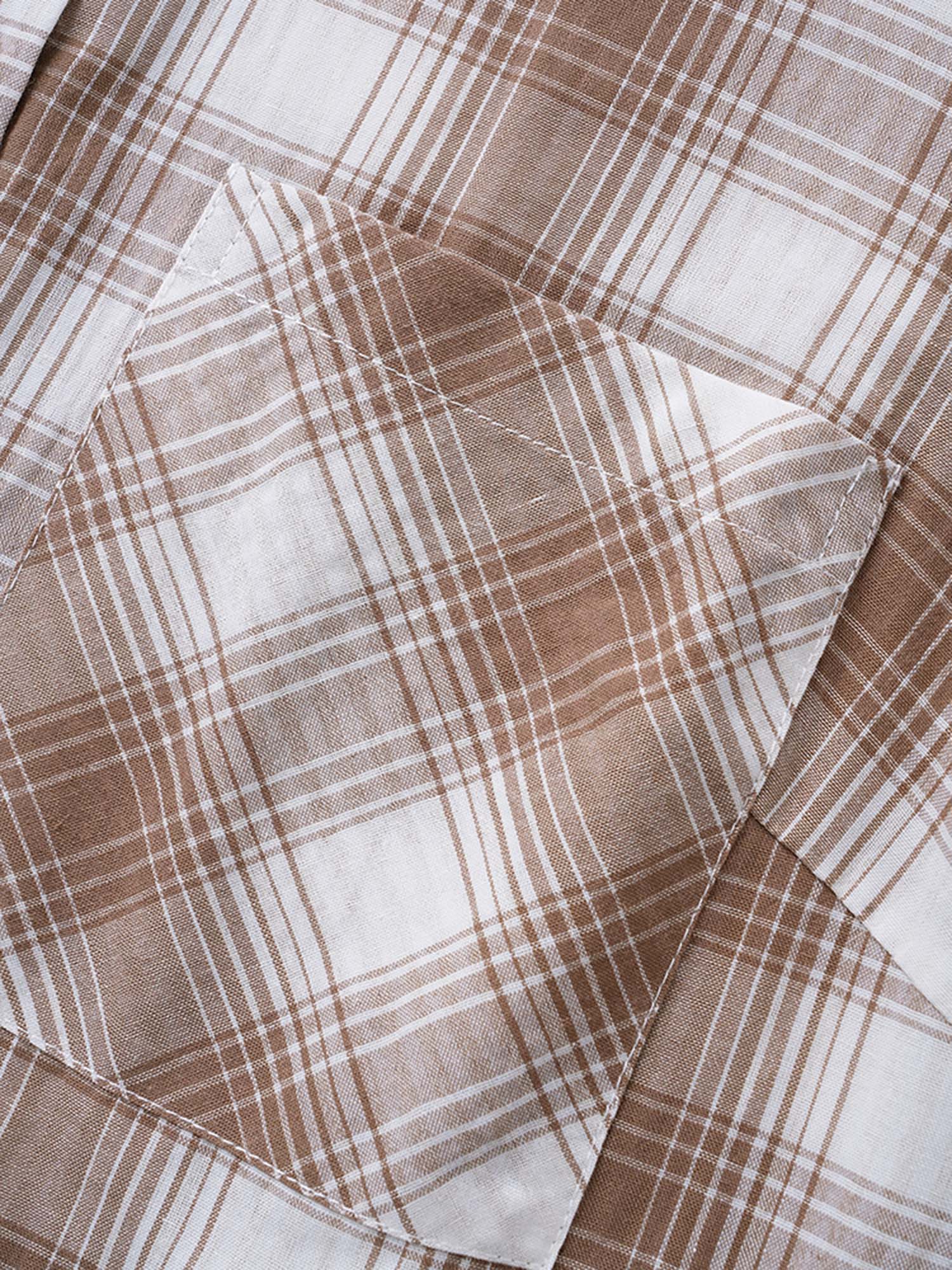 Plaid Shirt Collar Patch Pocket Blouse