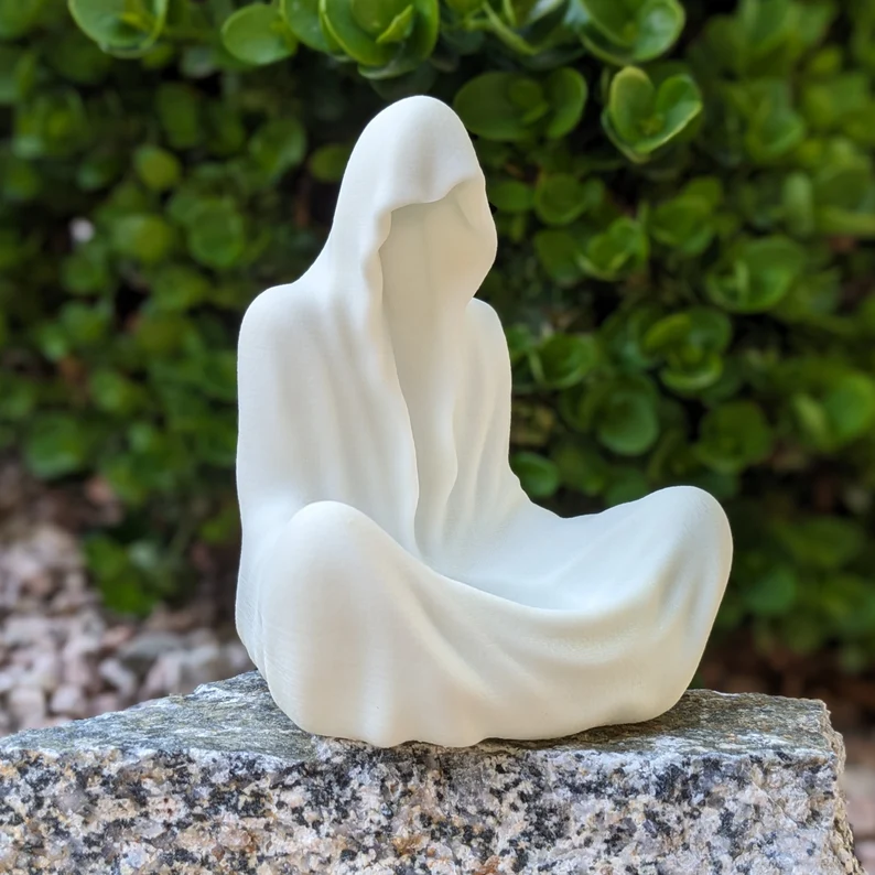 Tea Light LED Candle Holder - Resin Meditating Ghost