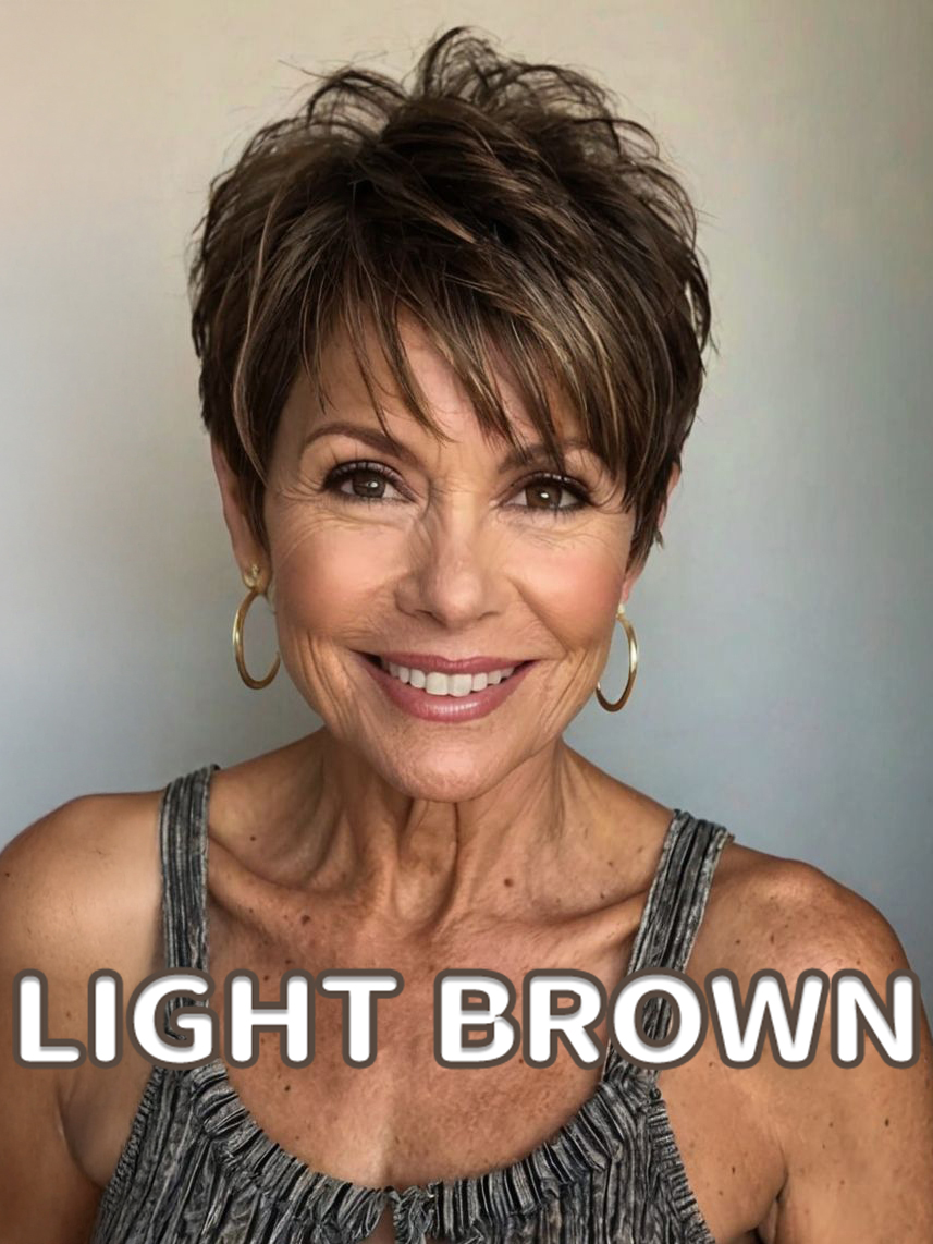 Textured Pixie Wig with Brown Highlights